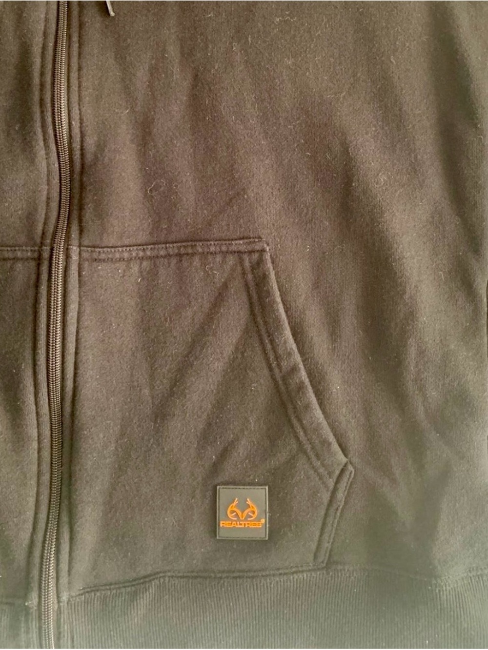 Realtree Zip Up Black Hoodie with Orange Accents and Camo Lining - Picture 5 of 5